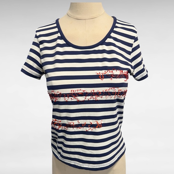 Vintage Bazaar by Christian Lacroix Striped Crew Neck T-Shirt - Picture 1 of 4